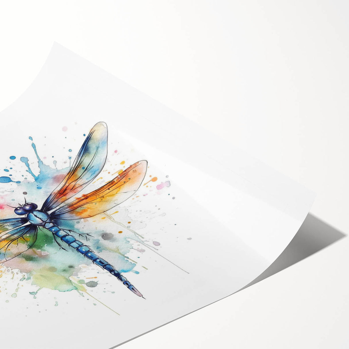Vibrant dragonfly wall art design in a rolled print format, showcasing intricate details and colors, perfect for home decor enthusiasts. Ideal for adding a touch of nature-inspired elegance to any space.