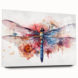Side view of a sleek acrylic glass wall art piece showcasing a detailed dragonfly design, perfect for modern home decor, emphasizing vibrant colors and intricate patterns.