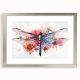 Framed wall art showcasing a detailed dragonfly design, featuring a silver frame and mat, ideal for nature-themed decor. Perfect for insect enthusiasts and modern interiors.