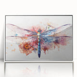 Framed wall art collection showcasing a detailed dragonfly design in vibrant colors, displayed in a sleek white frame, perfect for nature-themed decor.