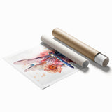Vibrant wall art print featuring a detailed dragonfly design, showcasing intricate patterns and colors, rolled and ready for framing to enhance decor.