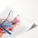 Colorful dragonfly design wall art print showcasing intricate details and vibrant hues, rolled for easy transport and display in a stylish home setting.
