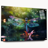 Acrylic wall art design featuring a detailed side view of a dragonfly, showcasing intricate colors and patterns, perfect for nature-themed decor.