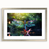 Framed wall art featuring a detailed dragonfly design with intricate insect and arachnid patterns, set in a sleek silver frame, ideal for nature-themed decor.
