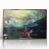 Framed acrylic wall art featuring a detailed dragonfly design in gold against a white background, ideal for nature-inspired home decor and aesthetic enhancement.