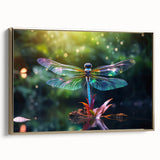 Framed wall art showcasing a detailed dragonfly design, featuring vibrant colors and intricate patterns on a gold background, ideal for insect-themed decor.