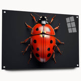Close-up of a ladybug-themed acrylic wall art piece, showcasing vibrant colors and intricate designs, displayed in a side view with decorative pins. Ideal for insect lovers and nature decor enthusiasts.