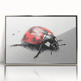 Framed acrylic wall art featuring a vibrant ladybug design in silver tones, showcasing intricate details and textures, perfect for insect lovers' decor.