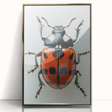 Framed wall art featuring a vibrant ladybug design with intricate details, set in an elegant gold frame, perfect for nature-themed decor or insect enthusiasts.