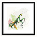 Framed wall art showcasing a detailed mantis design in a black frame with a white mat, perfect for insect enthusiasts and modern decor. Ideal for enhancing home aesthetics.