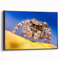 Framed wall art showcasing a detailed insect and arachnid spider design, featuring bold black outlines and vibrant colors, perfect for nature enthusiasts and modern decor.