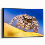 Framed wall art showcasing a detailed insect and arachnid spider design, featuring bold black outlines and vibrant colors, perfect for nature enthusiasts and modern decor.