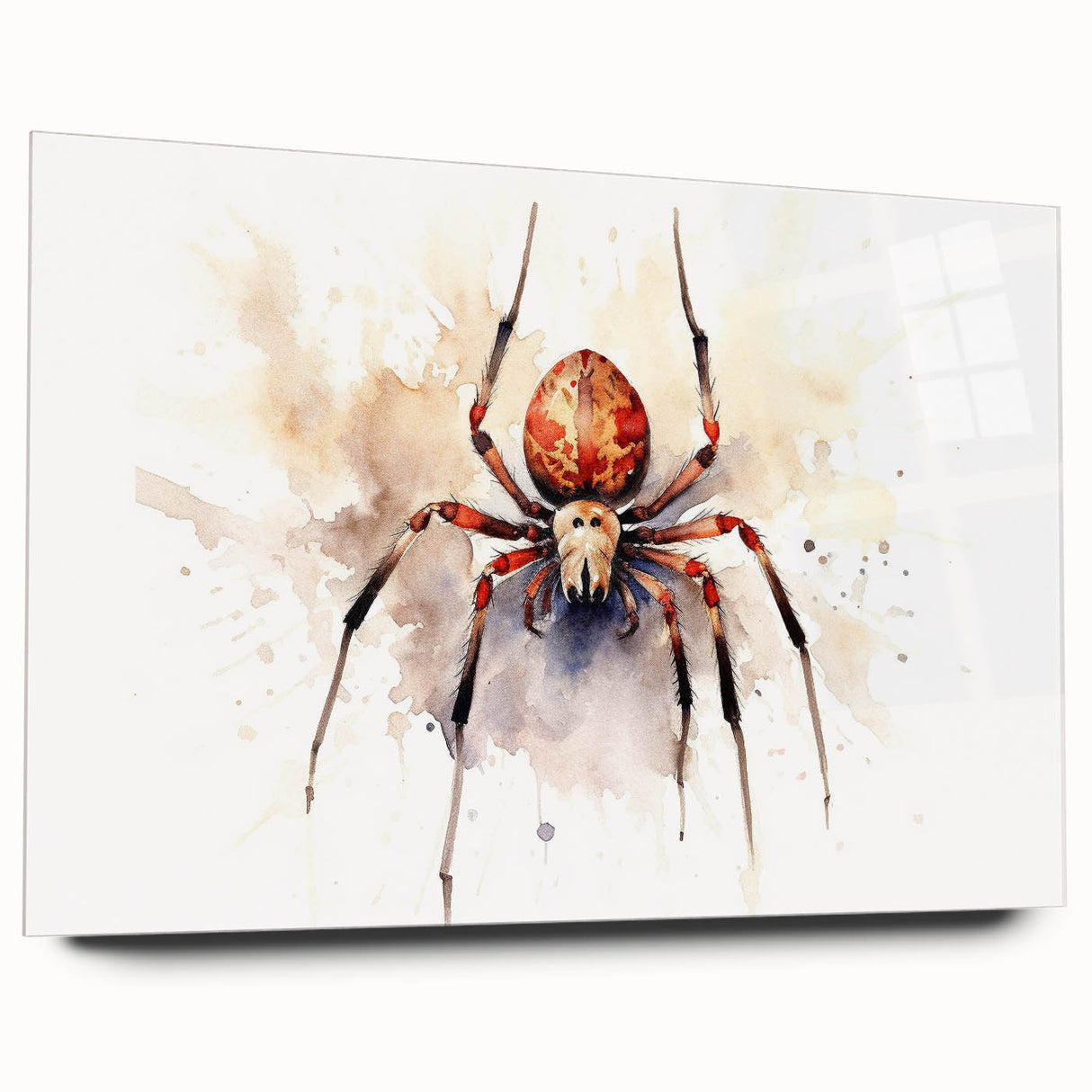 Side view of a stylish wall art collection featuring an intricate insect and arachnid spider design on acrylic glass, showcasing vibrant colors and detailed craftsmanship for modern decor.