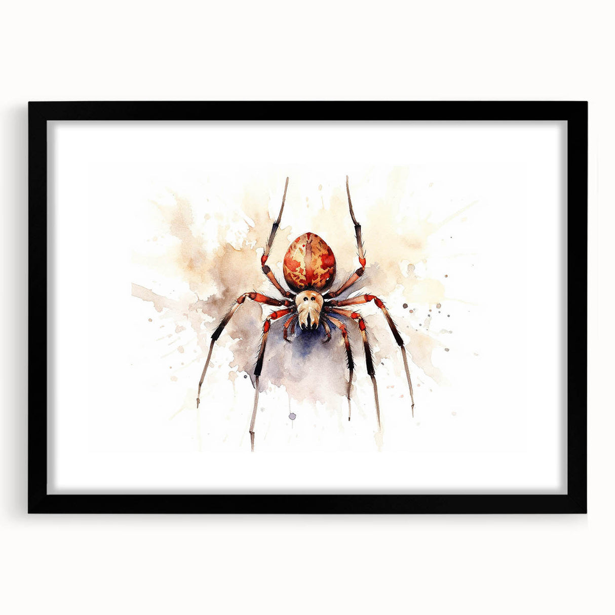 Close-up of a framed black wall art piece showcasing intricate insect and arachnid spider designs, featuring a sleek mat and modern aesthetics, perfect for nature-themed decor.