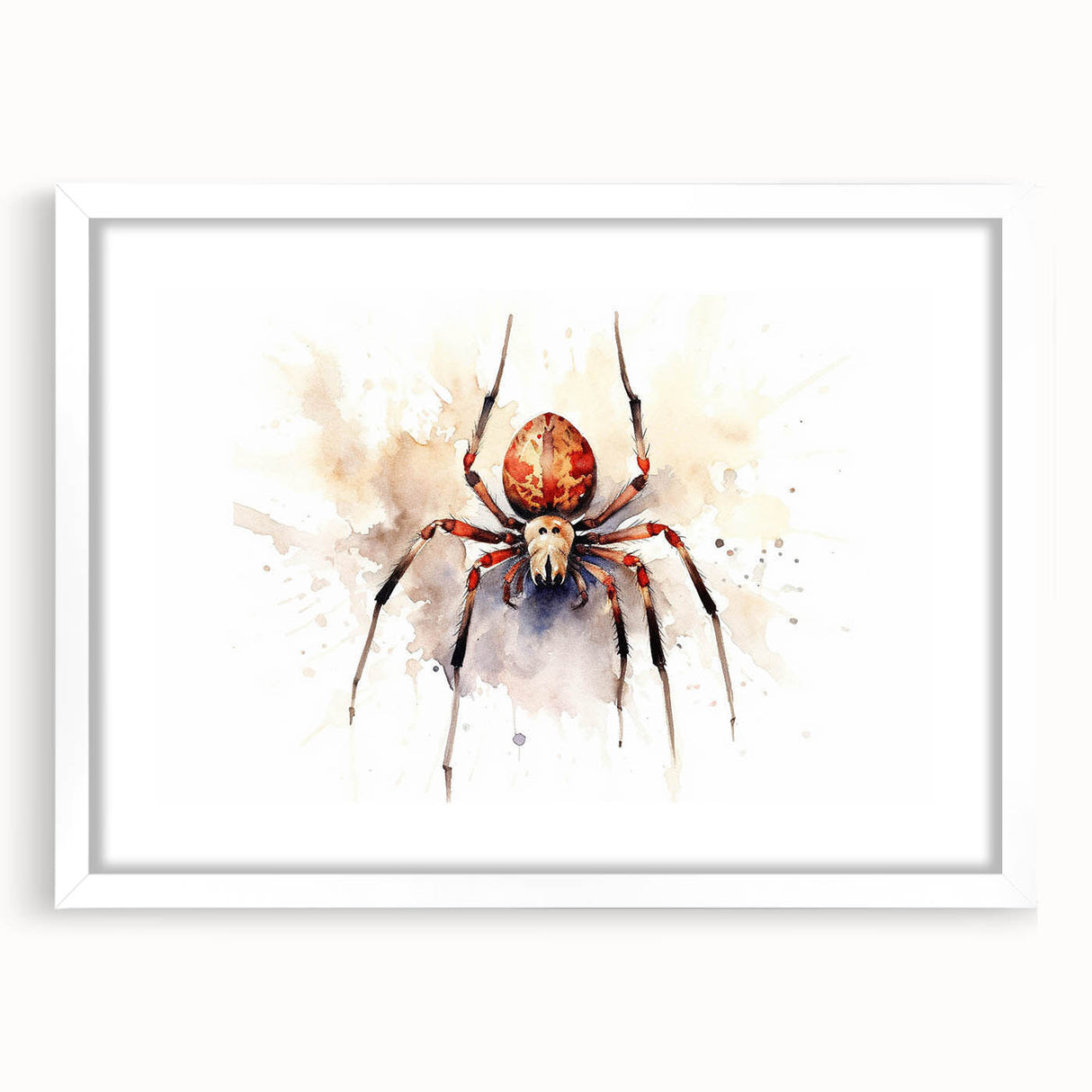 Insect and arachnid wall art collection featuring a spider design in a white frame with a mat, showcasing intricate details and textures perfect for home decor.