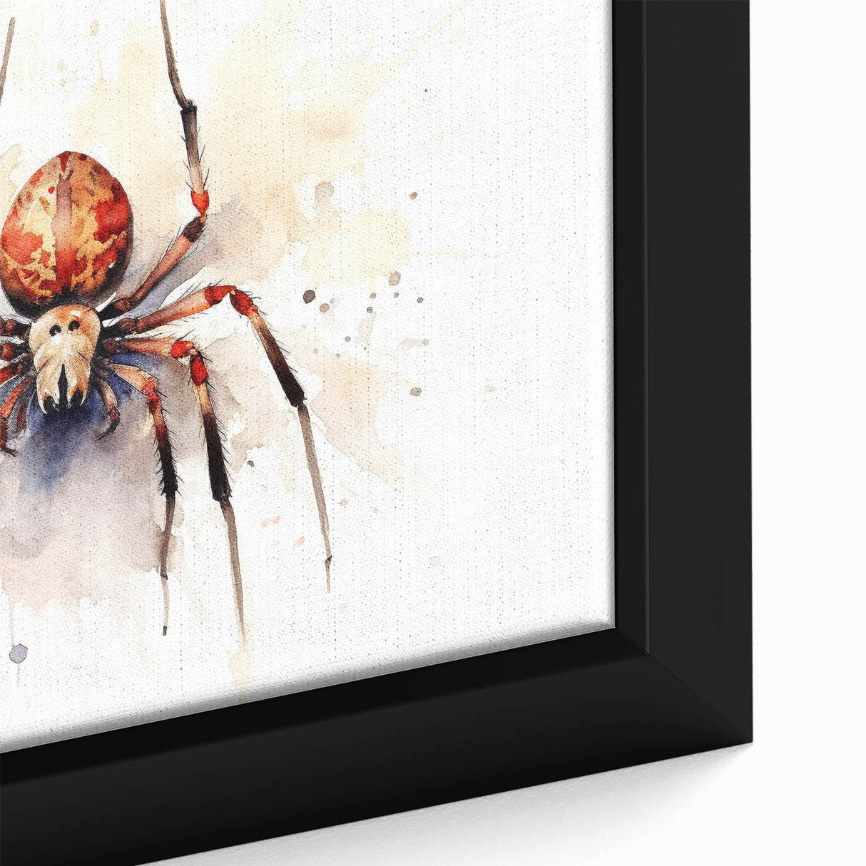 Close-up of a framed canvas wall art piece showcasing a detailed insect and arachnid spider design, featuring intricate textures and vibrant colors, perfect for nature enthusiasts and modern decor.