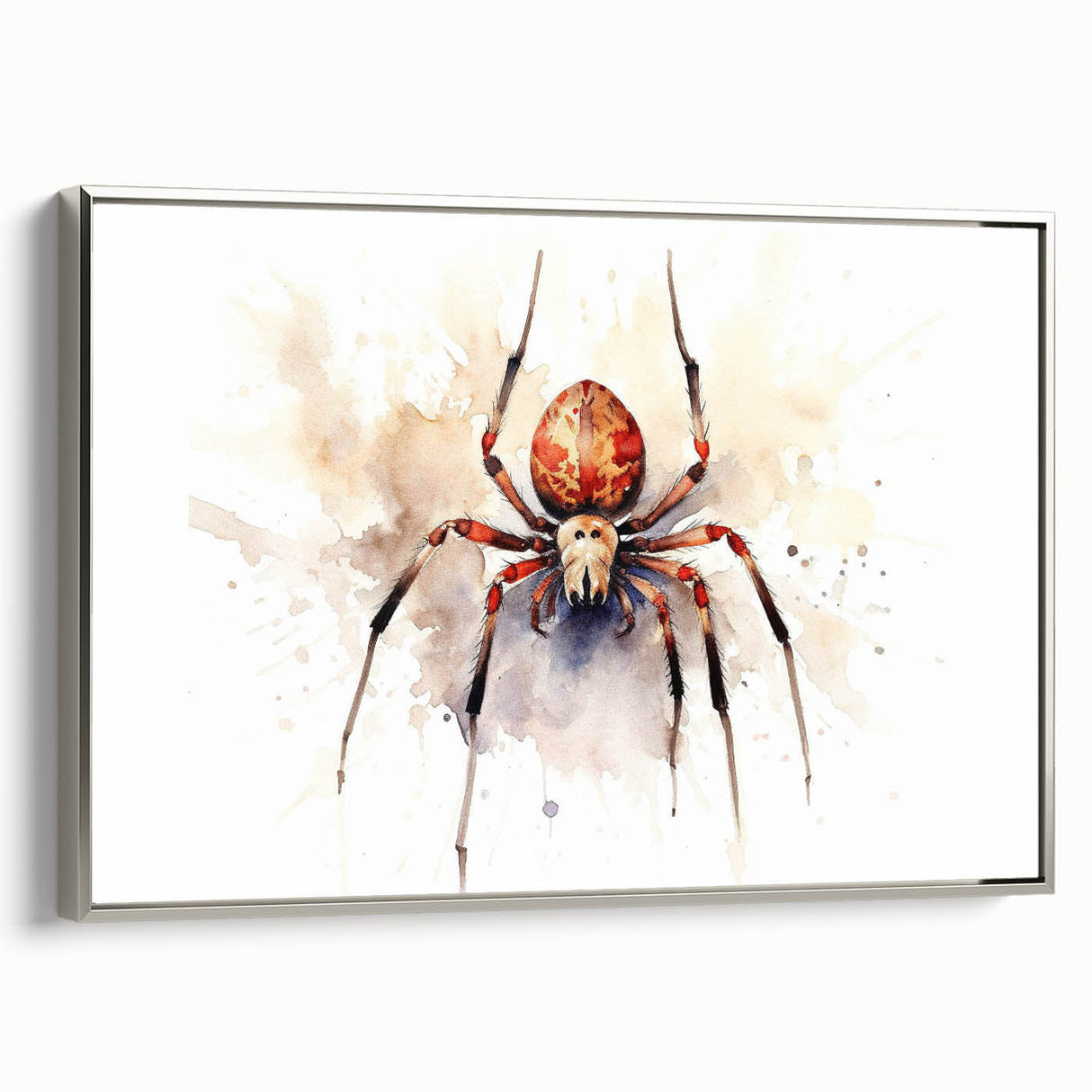 Framed wall art featuring a detailed insect and arachnid spider design with a silver frame, perfect for enhancing modern decor and nature-themed spaces.