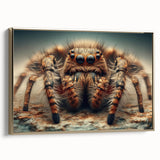Framed canvas wall art showcasing a detailed insect and arachnid spider design in gold tones, adding an elegant touch to any decor. Ideal for nature enthusiasts.