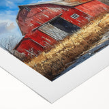 Rustic barn landscape wall art on rolled canvas, showcasing vibrant colors and intricate details, perfect for home decor or office settings. Ideal for nature enthusiasts and art collectors.
