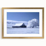 Elegant gold-framed wall art featuring a serene landscape with a rustic barn, perfect for home décor, showcasing warm tones and detailed textures. Ideal for enhancing living spaces with a touch of countryside charm.