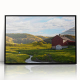 Framed acrylic wall art showcasing a picturesque barn landscape design, featuring vibrant colors and intricate details, perfect for enhancing home decor.