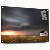 Acrylic wall art featuring a side view of a vibrant barn landscape design, showcasing rich colors and intricate details, ideal for home décor or art collectors.