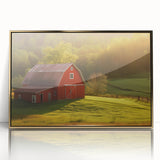 Framed acrylic wall art showcasing a golden barn landscape design, featuring vibrant colors and intricate details, perfect for enhancing home decor.