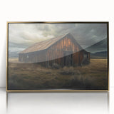 Framed acrylic wall art showcasing a stunning landscape with a rustic barn, highlighted by a gold frame. Perfect for enhancing home decor with nature-inspired elegance.