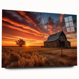 Acrylic glass wall art showcasing a vibrant landscape featuring a rustic barn surrounded by lush greenery, designed for modern decor. Perfect for enhancing any living space.