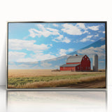 Framed wall art collection showcasing a rustic landscape with a silver-accented barn design, perfect for enhancing home decor with a touch of countryside charm. This piece features vibrant colors and intricate details, ideal for art enthusiasts seeking unique decor.