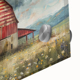 Vibrant acrylic glass wall art featuring a close-up of a rustic barn landscape, showcasing rich colors and intricate details, ideal for home decor enthusiasts.