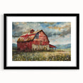 Framed wall art collection featuring a serene landscape with a rustic barn, black matting, and a sleek black frame, ideal for home decor enhancement.