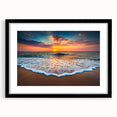Framed wall art collection showcasing a serene beach landscape design with a black mat border, perfect for home decor and interior design enthusiasts.