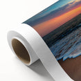 Rolled canvas showcasing a serene beach landscape design, featuring vibrant colors and calming ocean waves, ideal for coastal-themed home decor and relaxation.