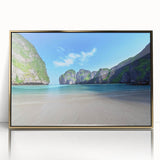 Framed acrylic wall art featuring a serene beach landscape design, highlighted with gold accents, perfect for adding elegance to any room decor.