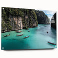 Acrylic wall art collection showcasing a serene beach landscape design, displayed from the side with pins, highlighting vibrant colors and modern aesthetics. Perfect for enhancing any coastal-themed decor or home gallery.