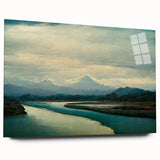 Acrylic glass wall art collection showcasing a serene beach landscape design in vibrant colors. The artwork is displayed side view without pins, highlighting its modern aesthetic and sleek finish, ideal for home decor.