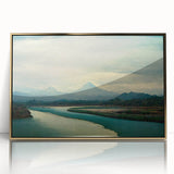 Framed acrylic wall art featuring a serene beach landscape design with golden accents, perfect for home decor, showcasing vibrant colors and intricate details.