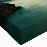 Close-up of a vibrant stretched canvas showcasing a serene beach landscape with soft waves and golden sand, ideal for enhancing home decor.