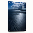 Acrylic wall art collection showcasing a vibrant beach landscape design, displayed in a side view with decorative pins, perfect for modern home décor.