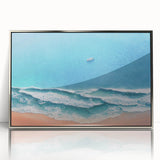 Framed acrylic wall art showcasing a serene beach landscape, highlighted by vibrant colors and intricate details, perfect for enhancing modern home decor.