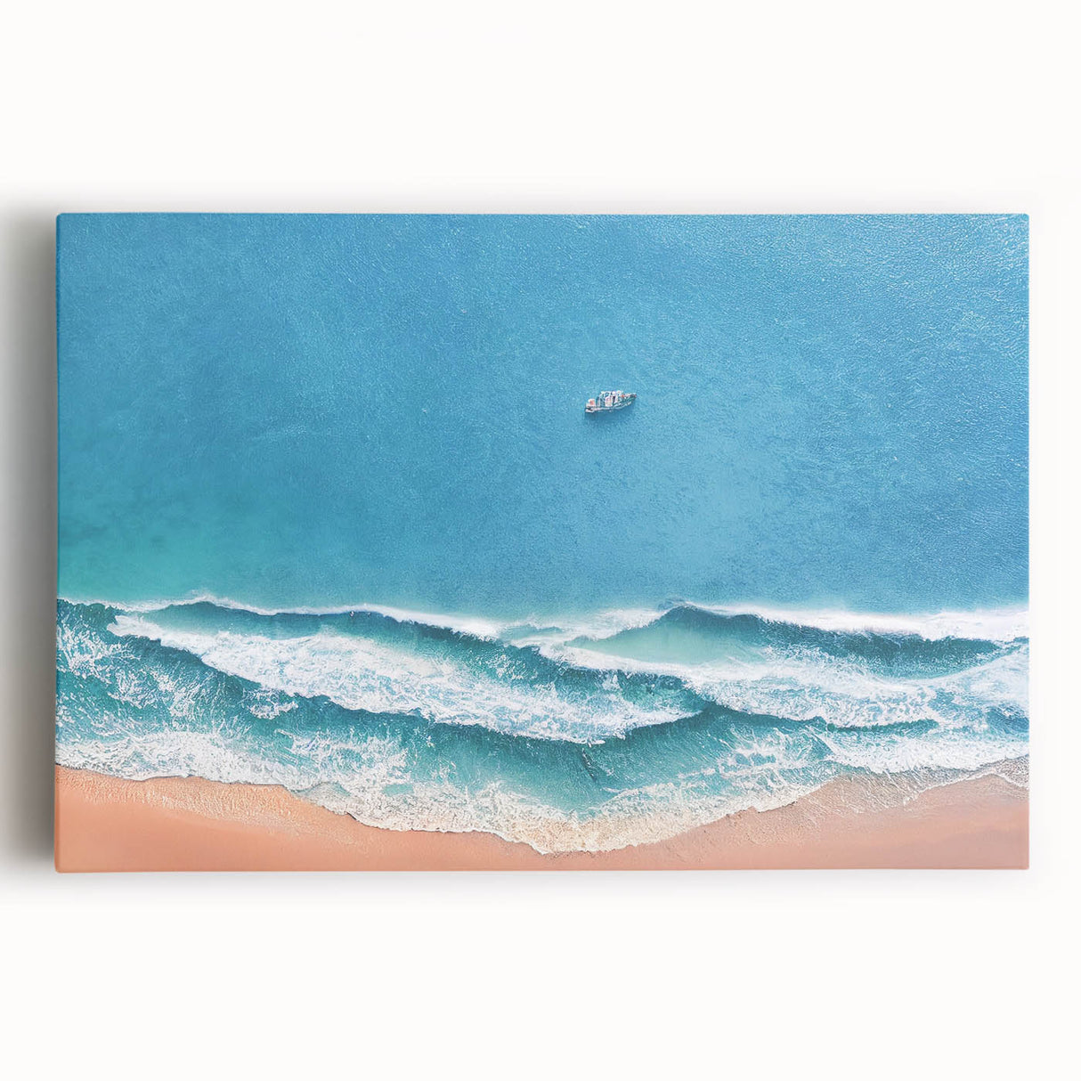 Stretched canvas wall art featuring a serene beach landscape with vibrant colors, perfect for home decor. This design captures the tranquil essence of coastal living.