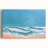 Stretched canvas wall art featuring a serene beach landscape with vibrant colors, perfect for home decor. This design captures the tranquil essence of coastal living.