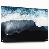Acrylic glass wall art featuring a serene beach landscape design, showcasing vibrant colors and intricate details, mounted with pins for easy display. Perfect for enhancing coastal-themed interiors.