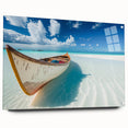 Acrylic wall art collection showcasing a scenic beach landscape design, presented in a side view with decorative pins, featuring vibrant colors and a modern aesthetic. Ideal for enhancing home decor with a coastal theme.