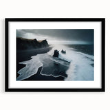 Framed black wall art featuring a serene beach landscape design, showcasing vibrant colors and intricate details, ideal for home decor in living or office spaces.