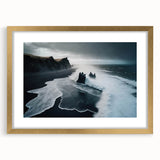 Framed wall art collection showcasing a serene beach landscape design with golden matting, perfect for home decor in coastal-themed interiors.
