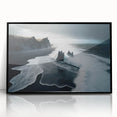Framed acrylic wall art showcasing a serene beach landscape, featuring vibrant blues and sandy tones, perfect for enhancing home decor with a coastal theme.