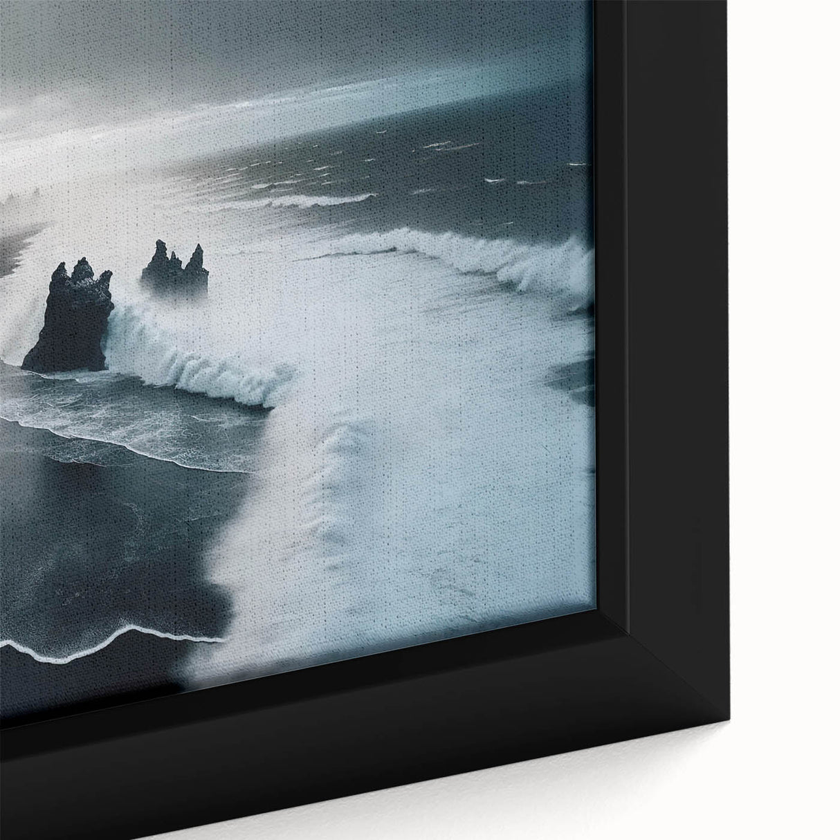 Framed canvas close-up showcasing a serene beach landscape with vibrant colors and intricate details, perfect for coastal-themed home decor.