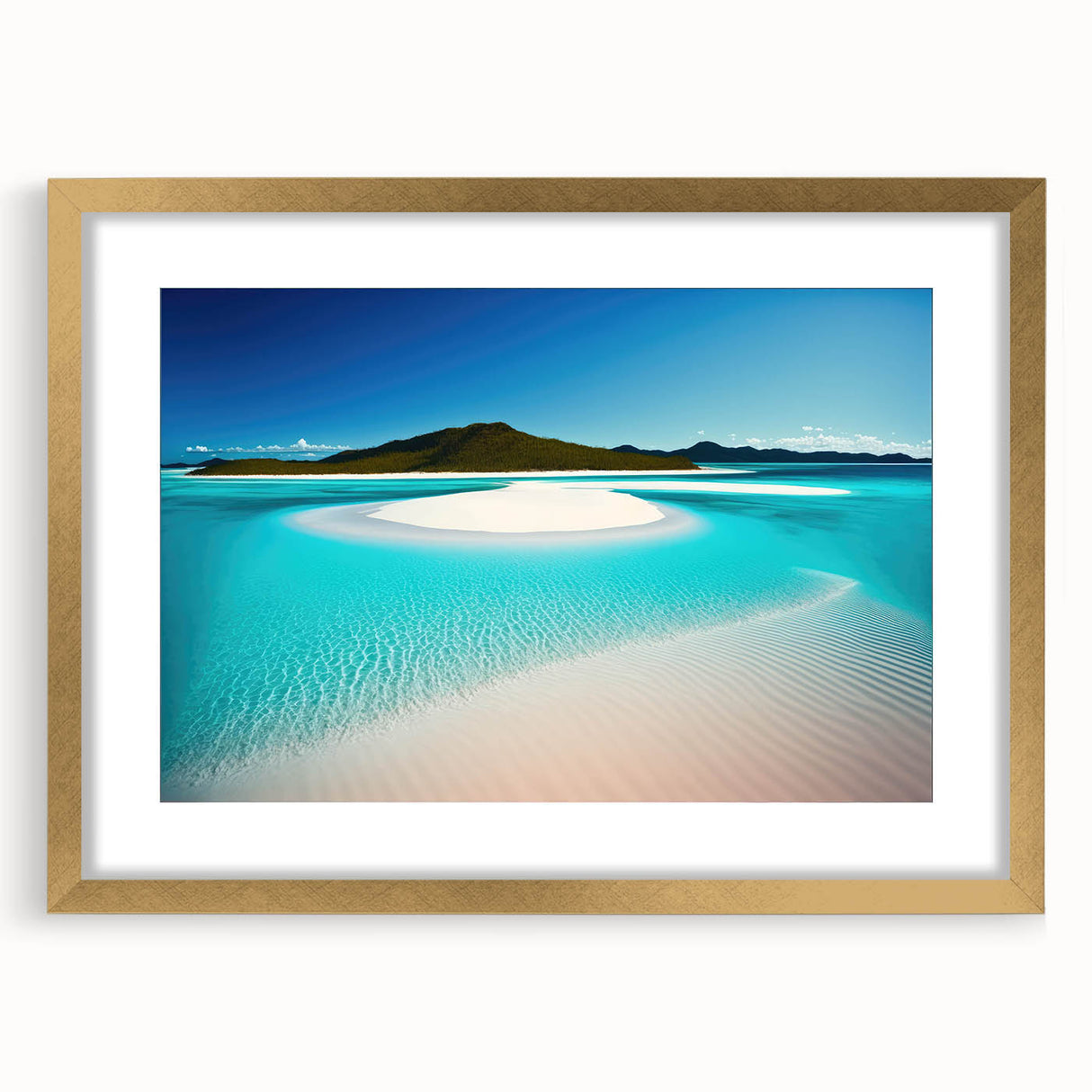 Framed wall art collection showcasing a serene beach landscape with golden accents, perfect for enhancing coastal-themed interiors. Ideal for home decor enthusiasts seeking tranquility.
